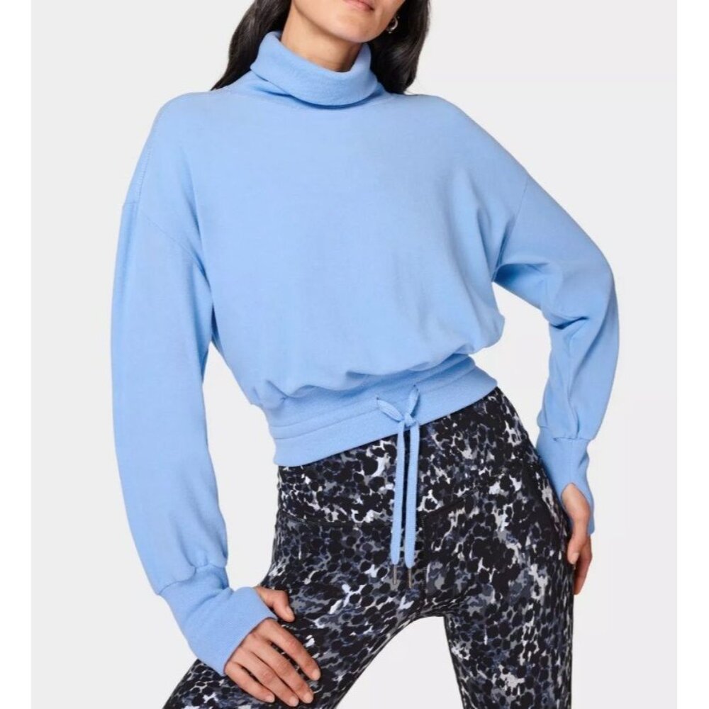 sweaty Betty Melody Luxe Fleece Pullover filter blue sz L athleisure